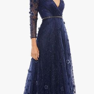 Mac Duggal gown navy blue flower applique